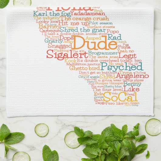 California USA Slang Word Art Map Geschirrtuch (Gefaltet)