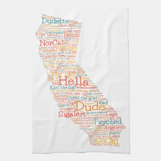 California USA Slang Word Art Map Geschirrtuch (Vertikal)