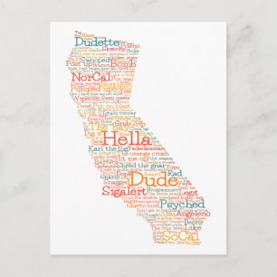 California USA Slang Word Art Map Postkarte