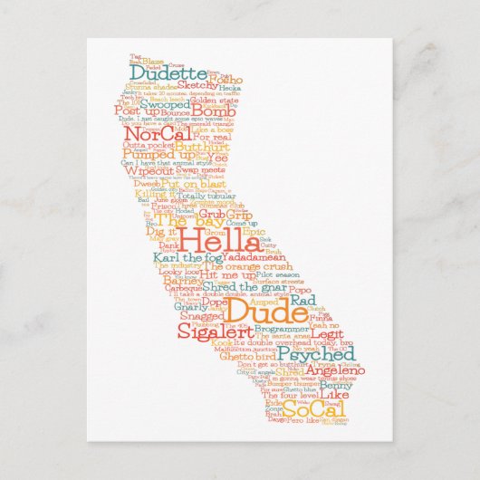 California USA Slang Word Art Map Postkarte (Vorderseite)