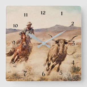 “California Vaquero” by Edward Borein Quadratische Wanduhr