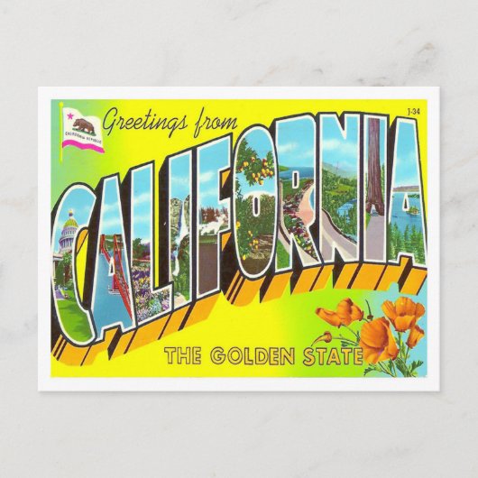 California Vintag Big Letters Postcard Postkarte (Vorderseite)
