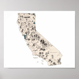 California Vintag Picture Map Staat Chart Poster