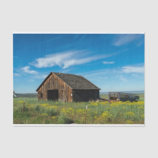 California Weathered Brown Barn and Yellow Flowers Seidenpapier (Vorderseite)