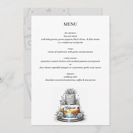 California Wedding Cake Menükarte (Vorne/Hinten)