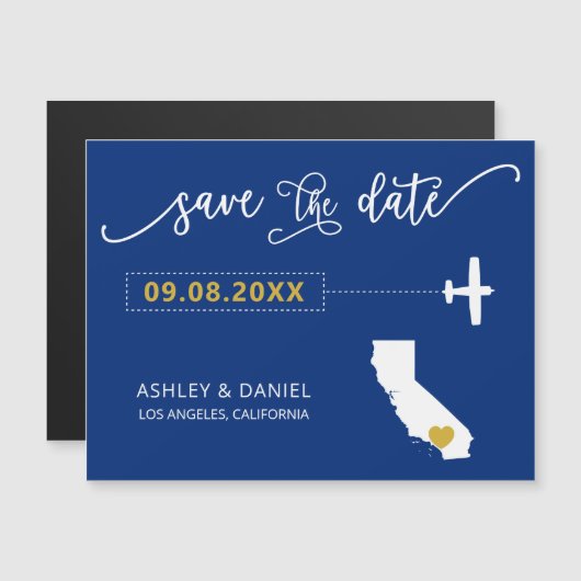 California Wedding Save the Date Card, Map Magneteinladung (Vorne/Hinten)