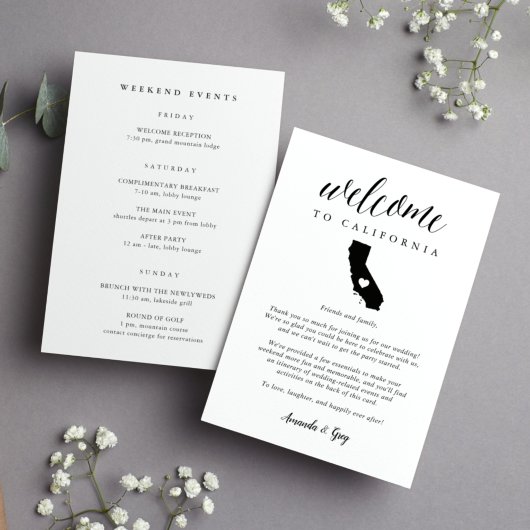 California Wedding Welcome Letter & Itinerary