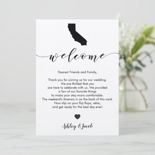 California Wedding Welcome Letter & Itinerary Card Programm (Stehend Vorderseite)