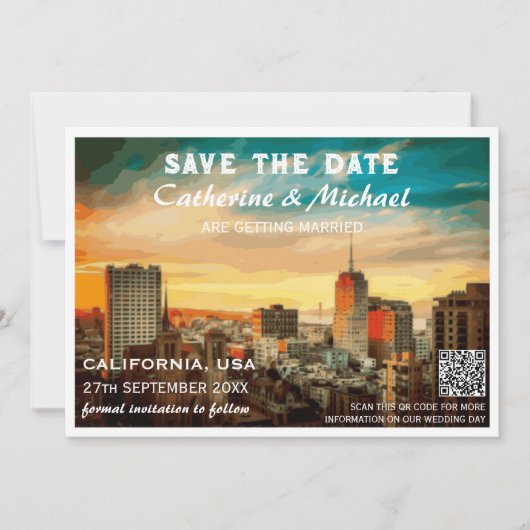 California Wedvel Travel Poster Style QR Code Save The Date (Vorderseite)