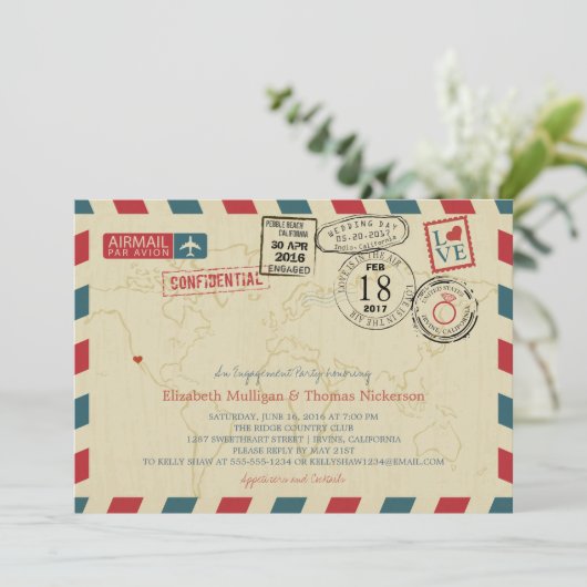 California World Traveller Airmail Engagement Part Einladung (Stehend Vorderseite)