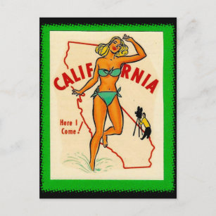    CaliforniaVintage Button up Girl Travel Postkarte