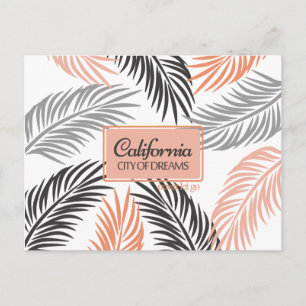"Californita, City of Dreams" Coral and Palm Frond Postkarte