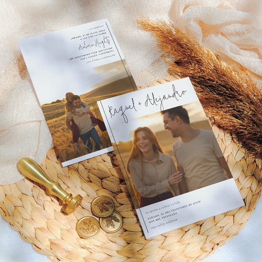 Caligrafía Boho Invitación de Boda 2 Fotos Einladung