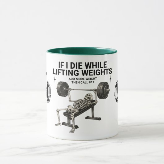Call 911 Skeleton Weightlifting Gym Coffee Mug Tasse (Zentrum)