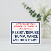 Call Congress Protest Resist Refuse Trump Vance Postkarte (Stehend Vorderseite)