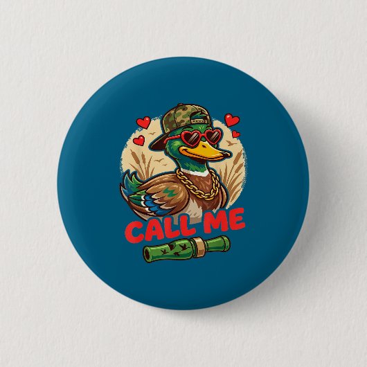 Call Me Duck Hunting Retro Valentine's Day Men Wom Button (Vorderseite)