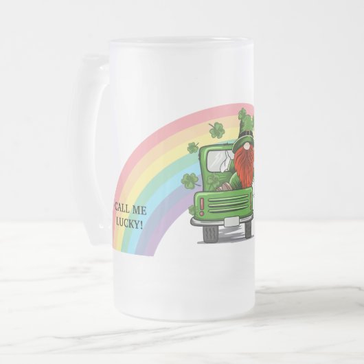 Call Me Lucky Irish Gnome St Patricks Day Mattglas Bierglas (Vorderseite Links)