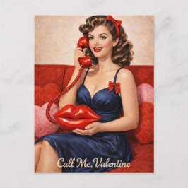 Call Me, Valentine Vintage Pin-Up Retro Valentine Feiertagspostkarte