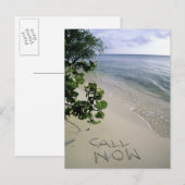 'Call Now' Sand am Strand, Jamaika Postkarte (Vorne/Hinten)