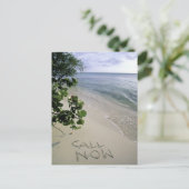 'Call Now' Sand am Strand, Jamaika Postkarte (Stehend Vorderseite)