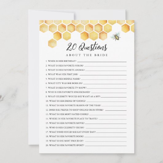 CALLA Bee 20 Fragen zum Bride Game Einladung (Vorderseite)