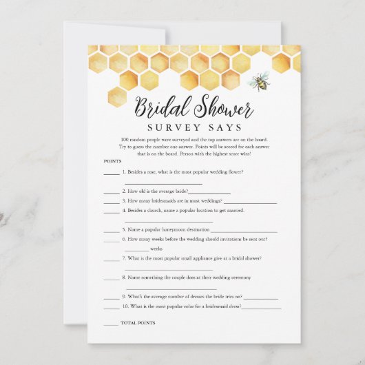 CALLA Bee Brautparty Survey sagt Game Card Einladung (Vorderseite)