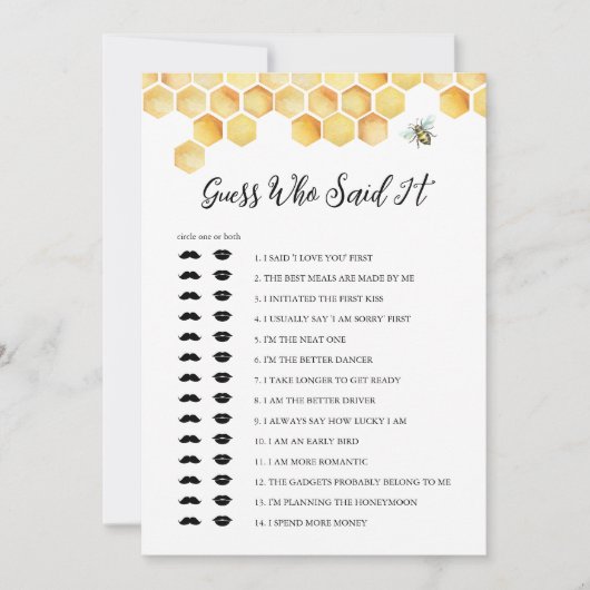 CALLA Bee Guess, der sagte, es Brautparty Game Einladung (Vorderseite)