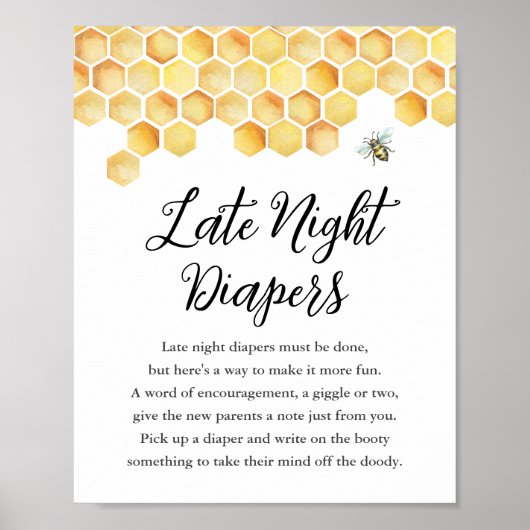 CALLA Bee Spate Night Diapers Baby Dusche Zeichen Poster (Vorne)