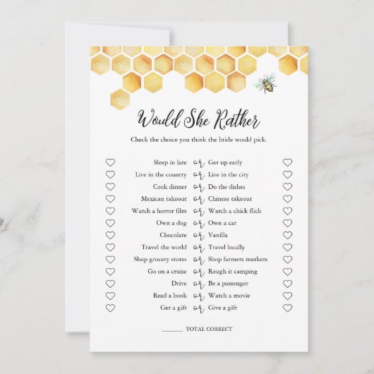 CALLA Bee Wäre sie eher Brautparty Game Card Einladung (Vorderseite)