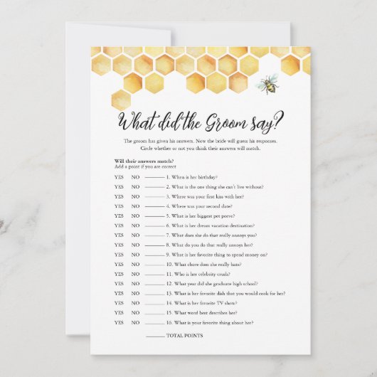 CALLA Bee Was hat der Groom gesagt Bridal Game Car Einladung (Vorderseite)