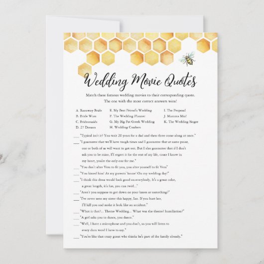 CALLA Bee Wedding Movie Quotes Brautparty Game Einladung (Vorderseite)
