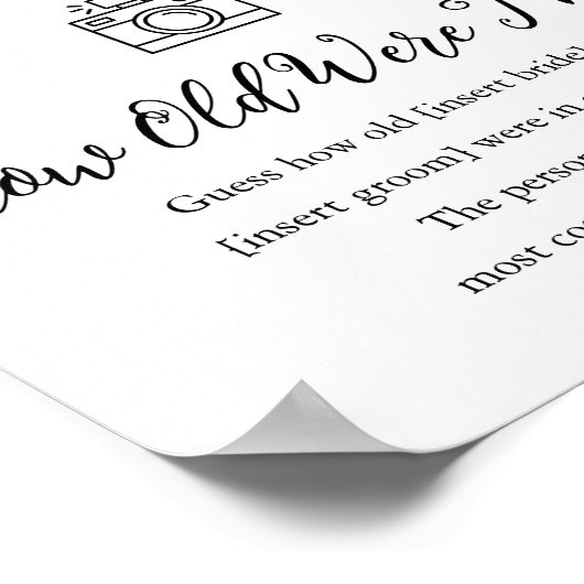 CALLA Bee wie alt waren sie Bridal Game Sign Poster (Ecke)