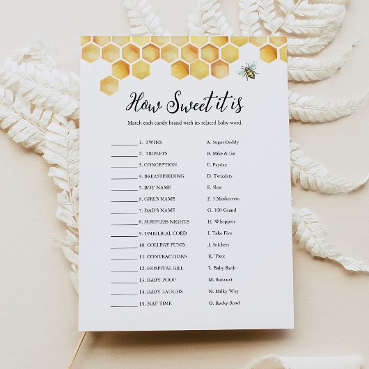 CALLA Bee Wie süß es ist Candy Bar Baby Game Card Einladung