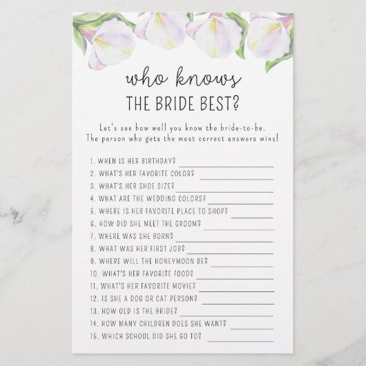 Calla Blume - Wer kennt das Brautspiel (Vorderseite)