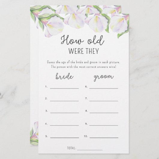 Calla-Blume - Wie alt waren sie in einem Brautspie (Vorne/Hinten)