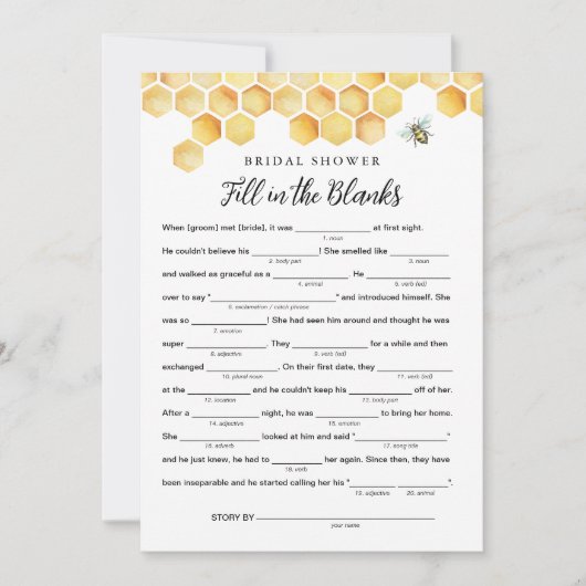 CALLA Brautparty Libs, Füllen Sie das Blanks Game Einladung (Vorderseite)