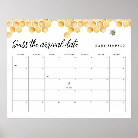 CALLA Honey Bee Guess The Ankunft Date Game 16x20 Poster (Vorne)