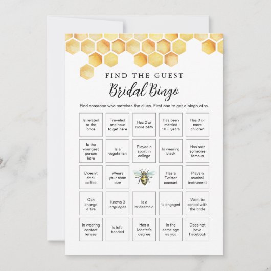 CALLA Honeycomb Finden Sie das Bridal Bingo Game Einladung (Vorderseite)