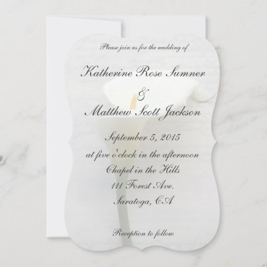 Calla Lilie auf alte Handschrift Einladung (Vorderseite)