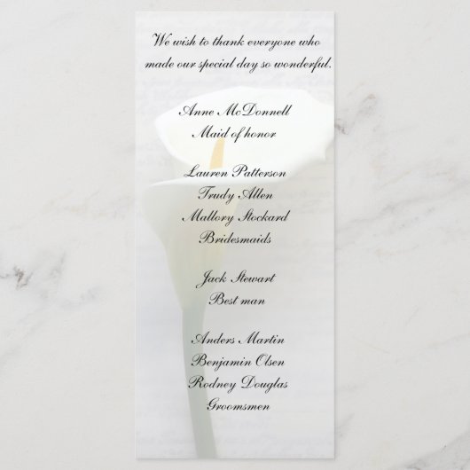 Calla Lilie auf alter Handschrift Programm (Rückseite)