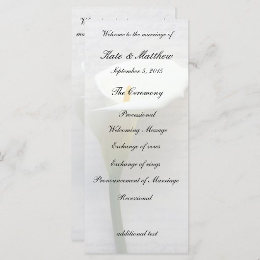 Calla Lilie auf alter Handschrift Programm (Vorne/Hinten)