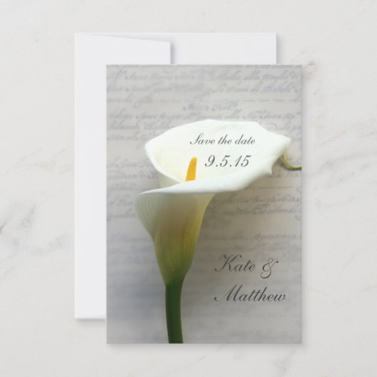 Calla Lilie auf Handschrift Save the Date (Vorderseite)