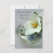 Calla-Lilie mit blauer Nigella Save The Date (Vorderseite)