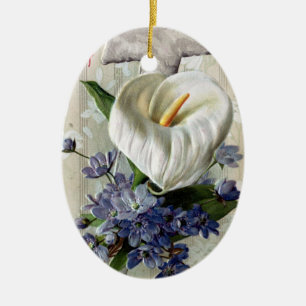Calla-Lilie und Kreuz Vintage-Ostern Keramik Ornament
