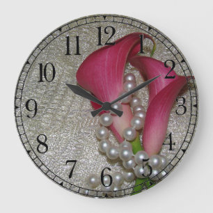 Calla-Lilien-Blumen-Perlen-Spitze-Wand-Uhr Große Wanduhr
