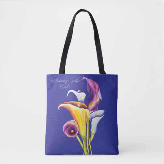 Calla Lilien Boomfarbene botanische Schönheit Tasche (Vorderseite)