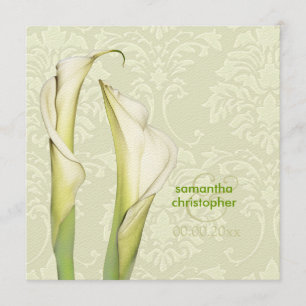 Calla Lilien/Elfenbeindamast Hochzeit Einladung