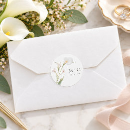 Calla-Lilien-Hochzeitsmonogramm mit individuellem Runder Aufkleber