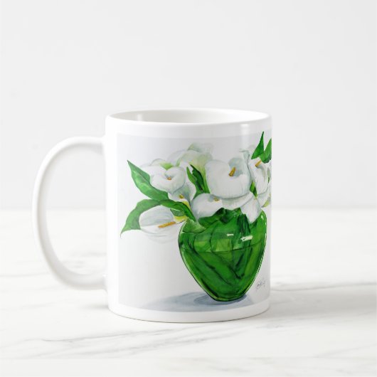 Calla-Lilien in der grünen Vasen-Tasse Kaffeetasse (Links)