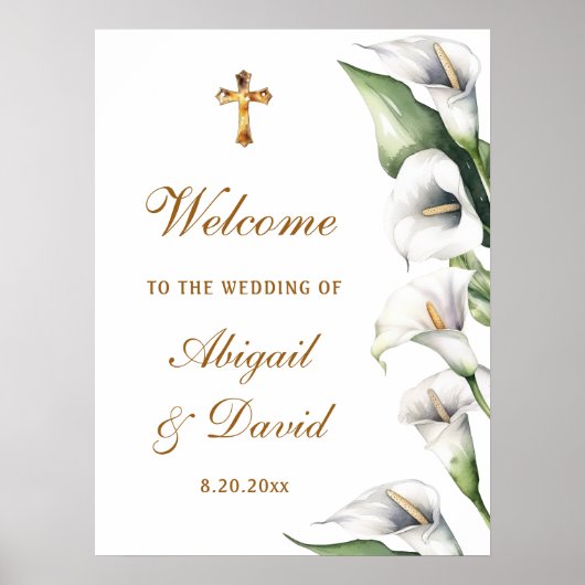 Calla Lilien Religiöse Hochzeitsbegrüßung Poster (Vorne)